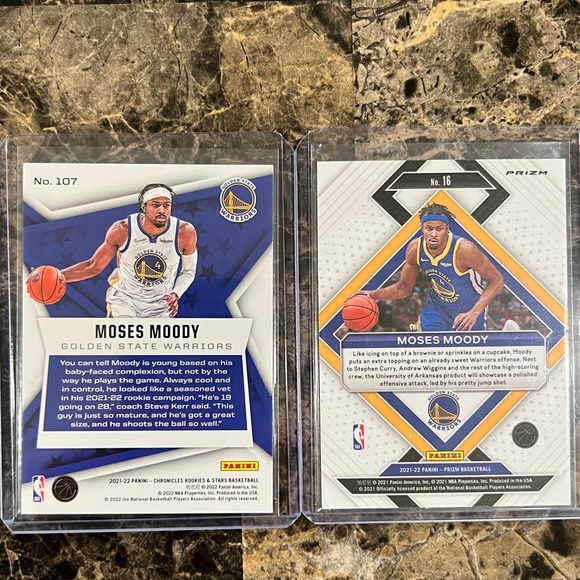 MOSES MOODY ROOKIE CARD LOT OF 2 CARDS NBA PRIZM/CHRONICLES 2021-22 GOLDEN STATE - Picture 2 of 4